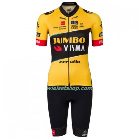 Fietskleding Dames (Fietsshirt + Korte Koersbroek) 2023 Team Jumbo-Visma - Geel Zwart